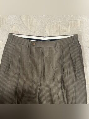 Canali Pants Men MOHAIR WOOL 34x31 Dress Trousers Pleated Formal Brown Pinstripe